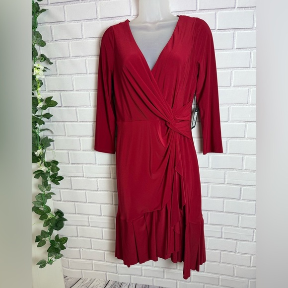 MARINA Red Ruffled Wrap Dress with Tie Front/size M - Picture 8 of 10